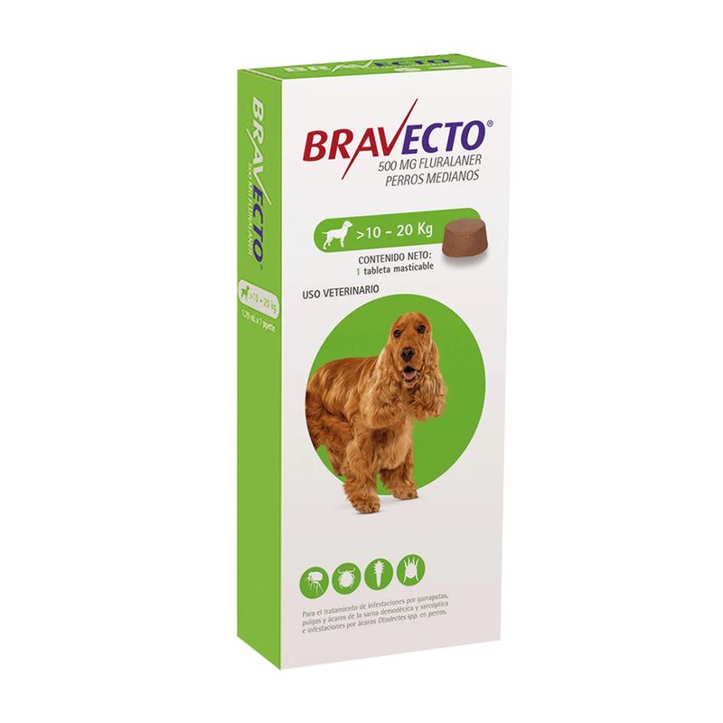 BRAVECTO - ANTIPULGAS BRAVECTO 500MG PARA PERRO 10 A 20 KG - 1 TAB