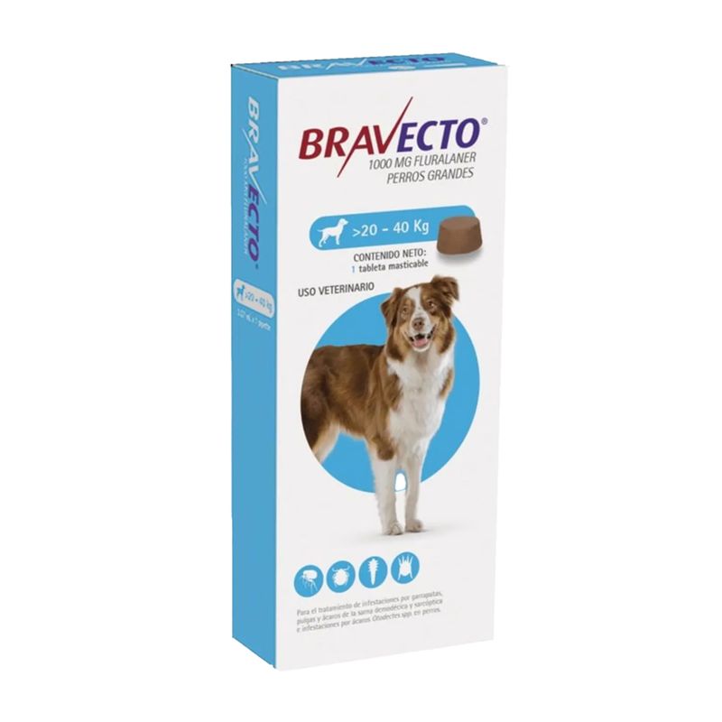 BRAVECTO - ANTIPULGAS BRAVECTO 1000MG PARA PERRO 20 A 40 KG - 1 TAB