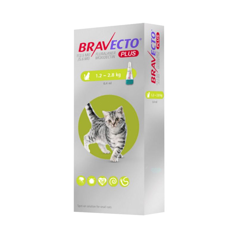 BRAVECTO - Bravecto Plus Gato 112.5MG De 1.2KG a 2.8KG - 1 Tableta