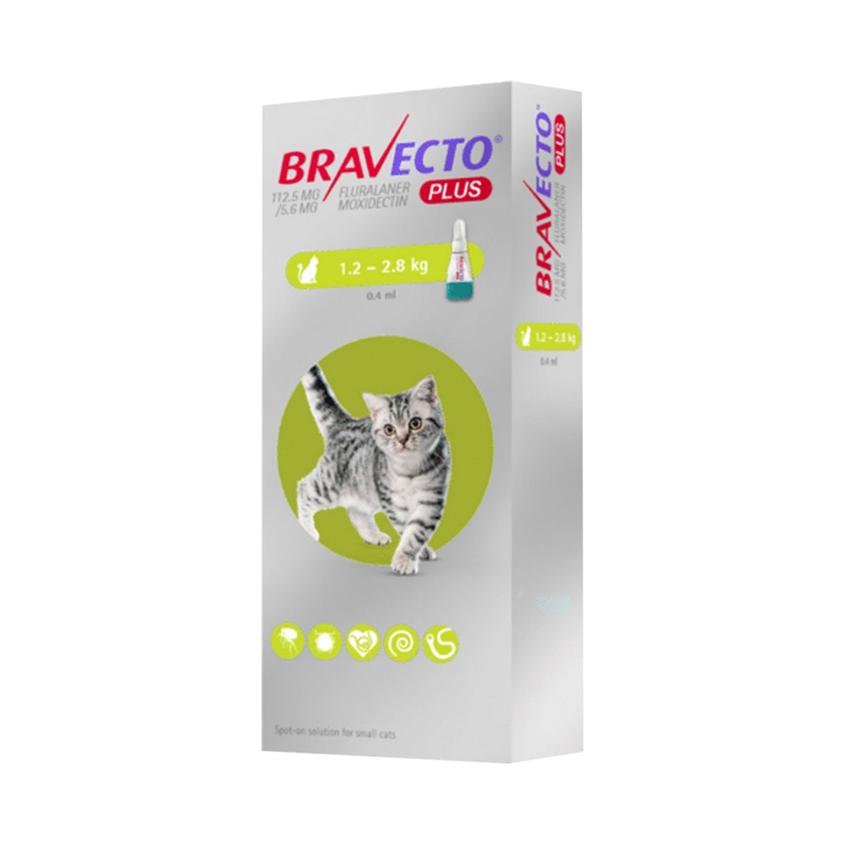 BRAVECTO - Bravecto Plus Gato 112.5MG De 1.2KG a 2.8KG - 1 Tableta