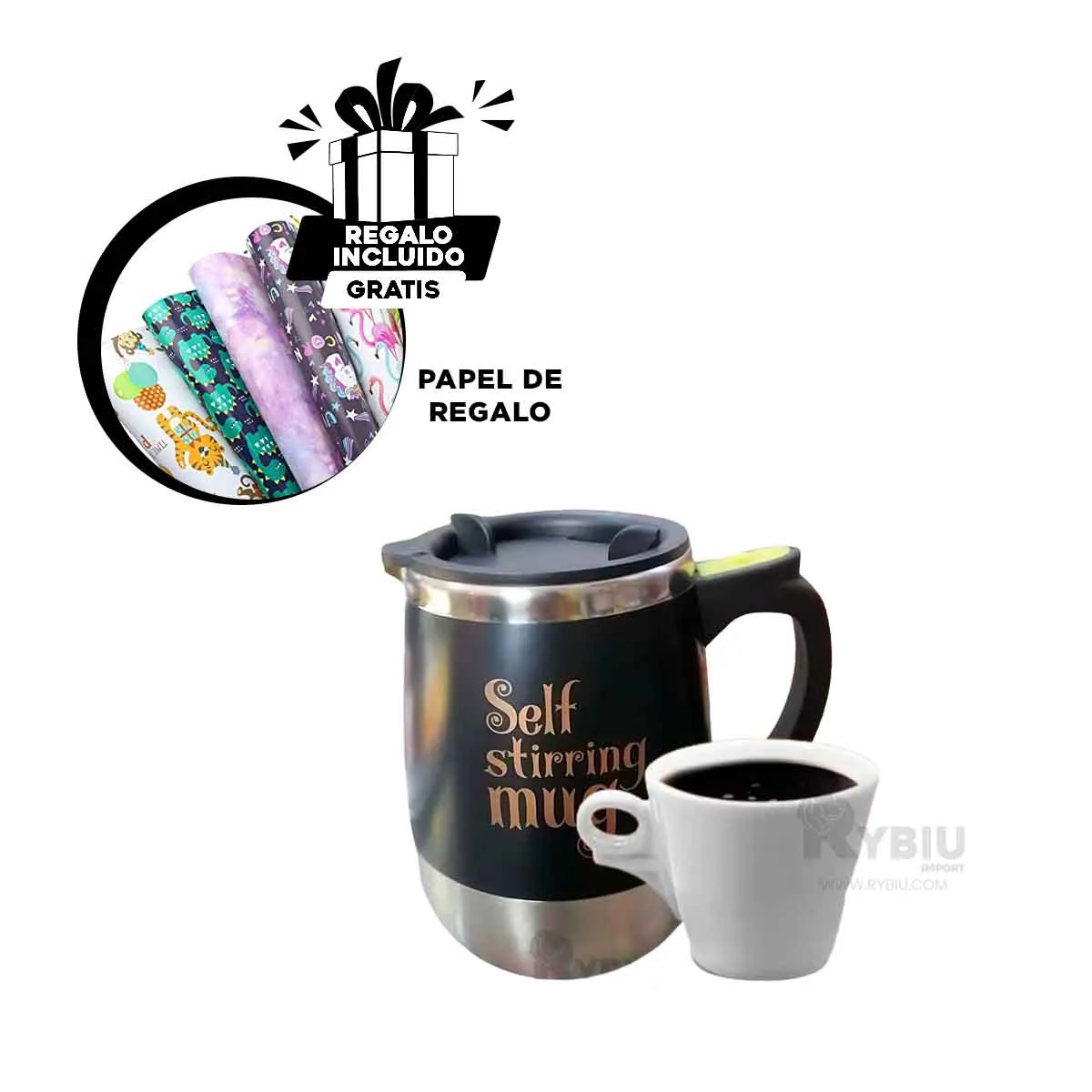 RYBIU IMPORT - Recipiente mezclador automatico en negro Y+Ligas de Regalo