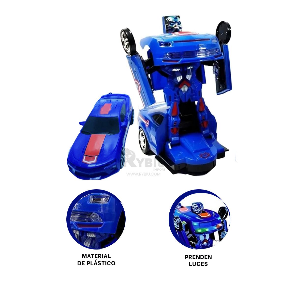 RYBIU IMPORT - Automovil Moderno de Diseño Robot en Azul Y+Regalo Stickers