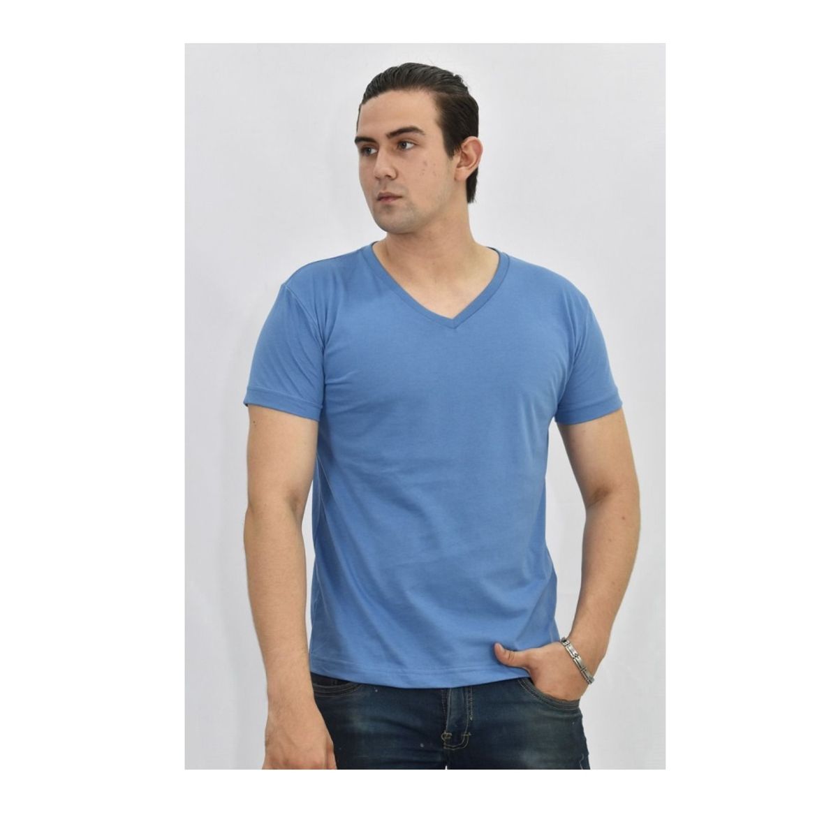 OTTOWARE - Polo Básico para Hombre cuello en V Azul claro