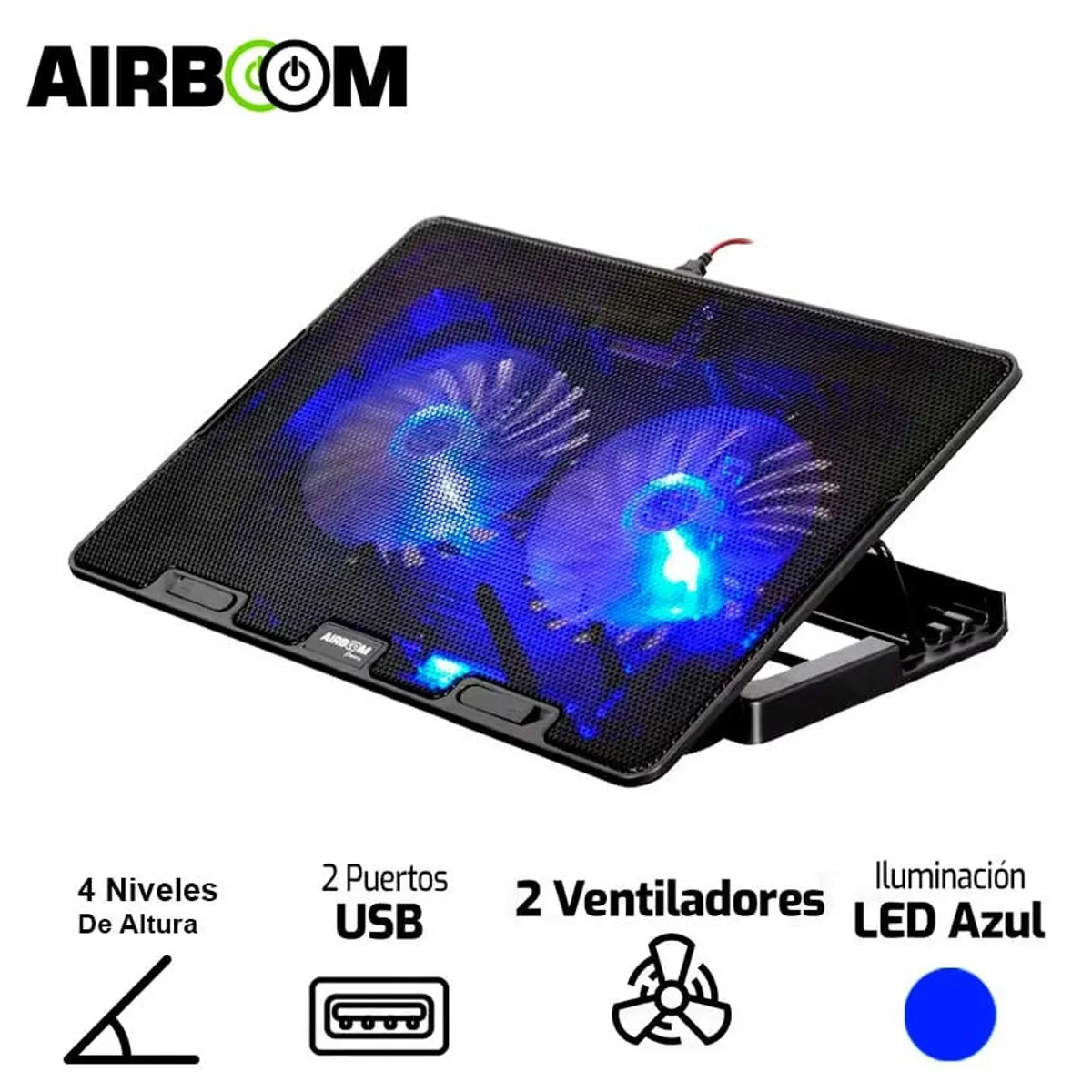 AIRBOOM - Cooler Para Laptop Airboom Polaris - AB 003 Base Fan x2 Led Azul Negro