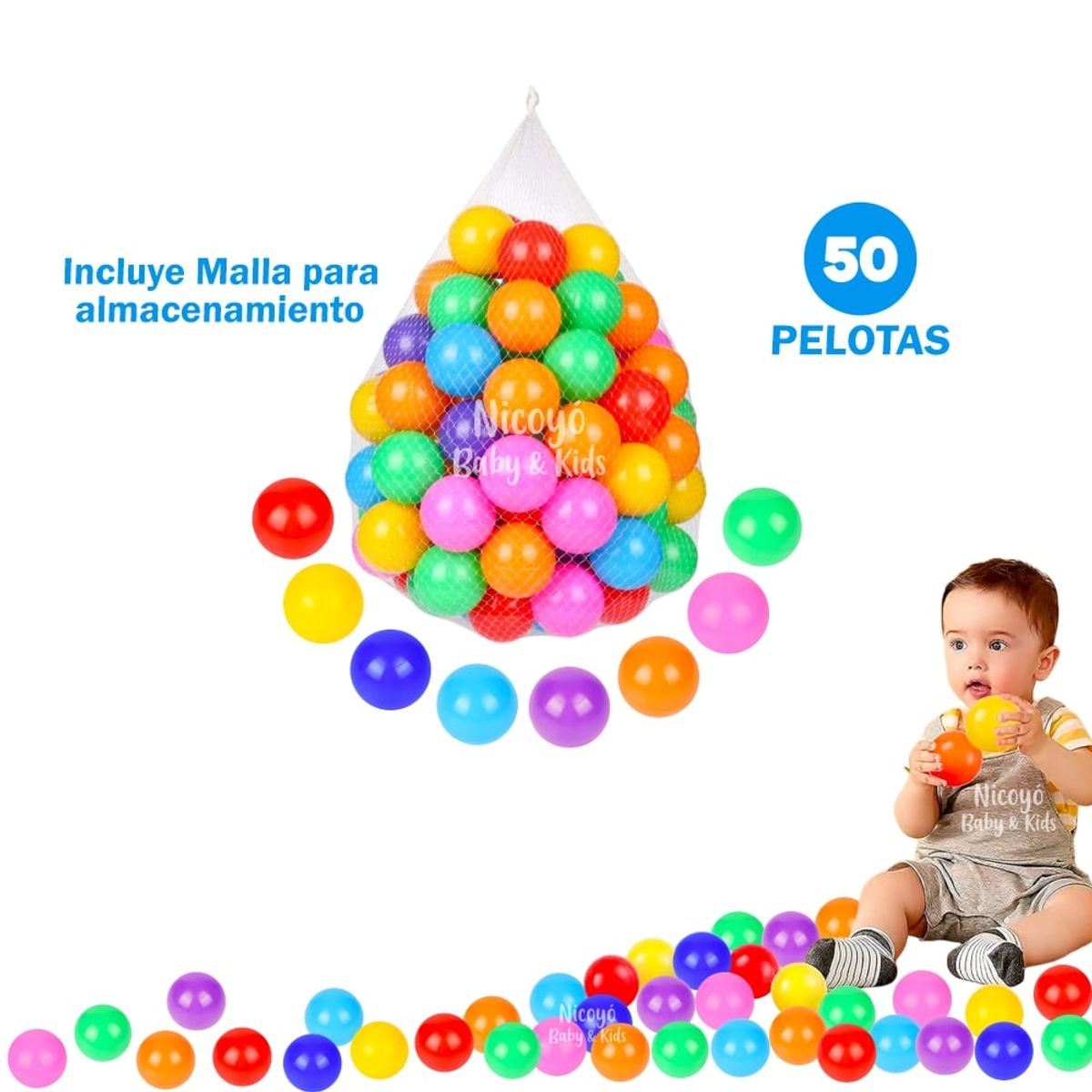 NACIONAL - 50 Pelotas Multicolor de 7.5 cm A Prueba de Aplastamiento
