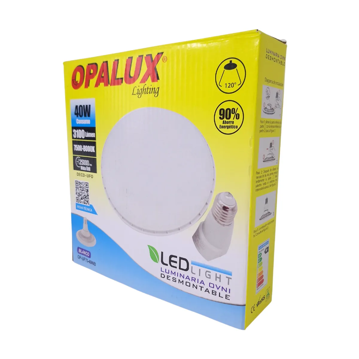 OPALUX - Luz Led Desmontable Ovni 40w Blanca Fría Opalux  OP-UF75-40WB