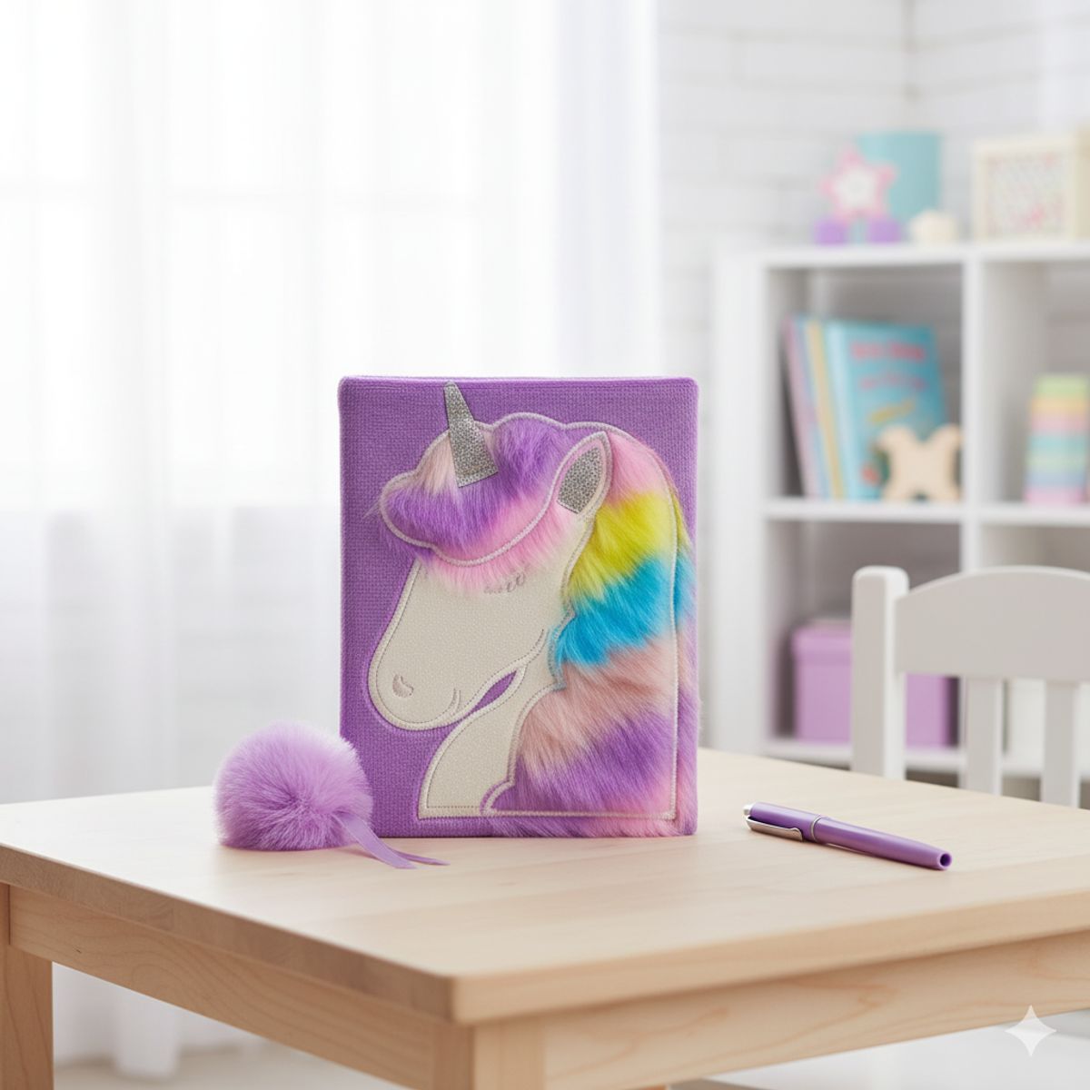 GENERICO - Libreta de Peluche Unicornio Lila Rayado