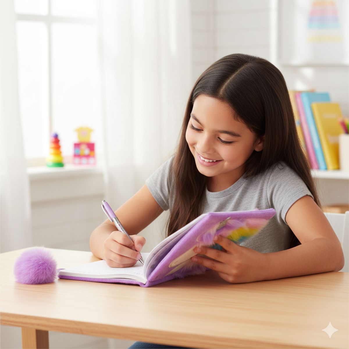 GENERICO - Libreta de Peluche Unicornio Lila Rayado