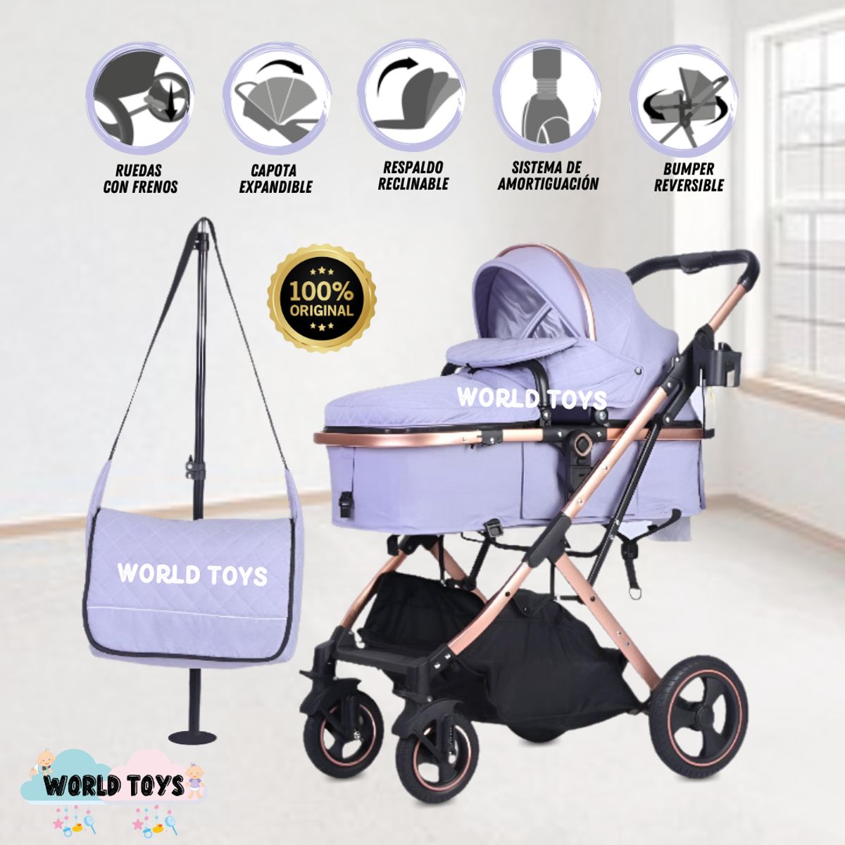 Baby - Coche Cuna Moisés de Lujo «GALAXY» Lilac