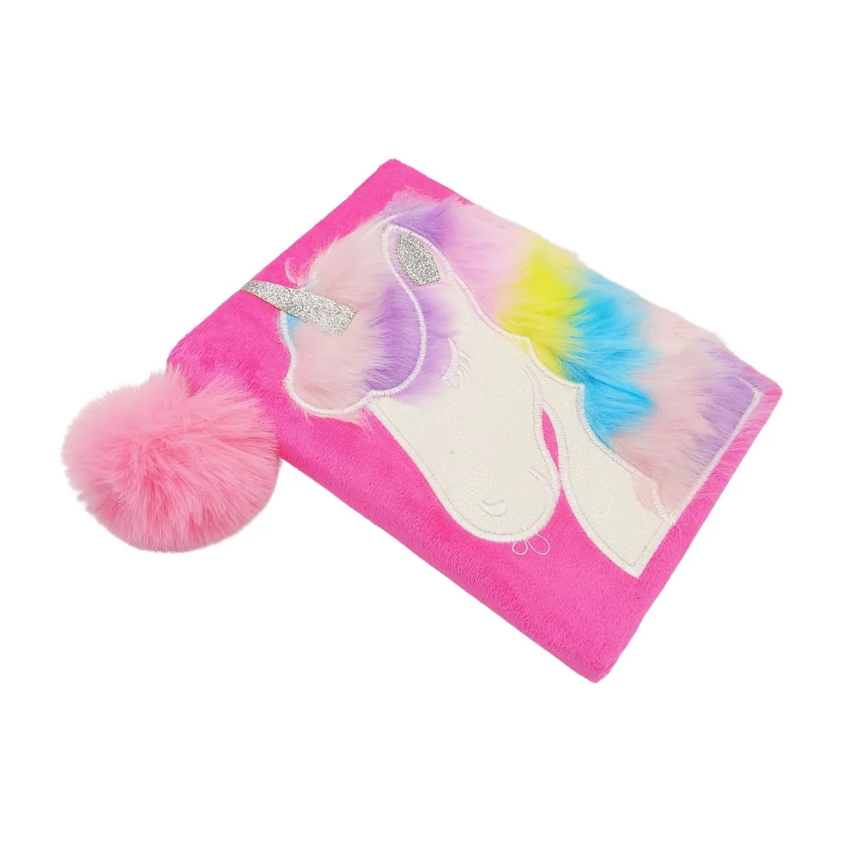 GENERICO - Libreta de Peluche Unicornio Fucsia Rayado
