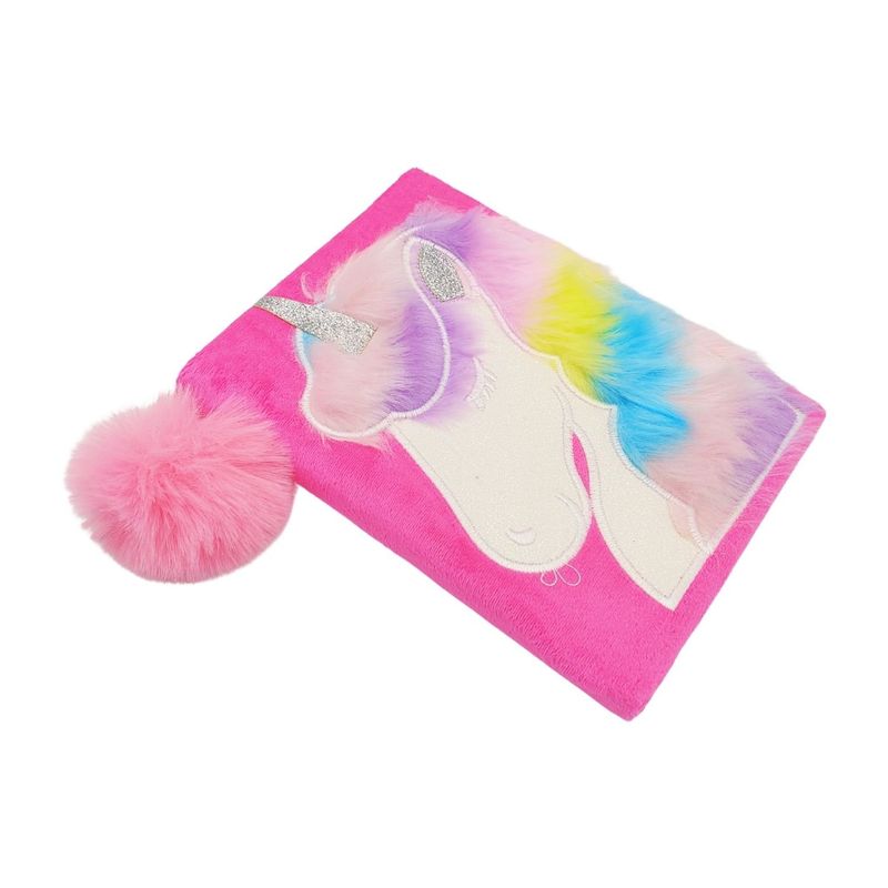 GENERICO - Libreta de Peluche Unicornio Fucsia Rayado