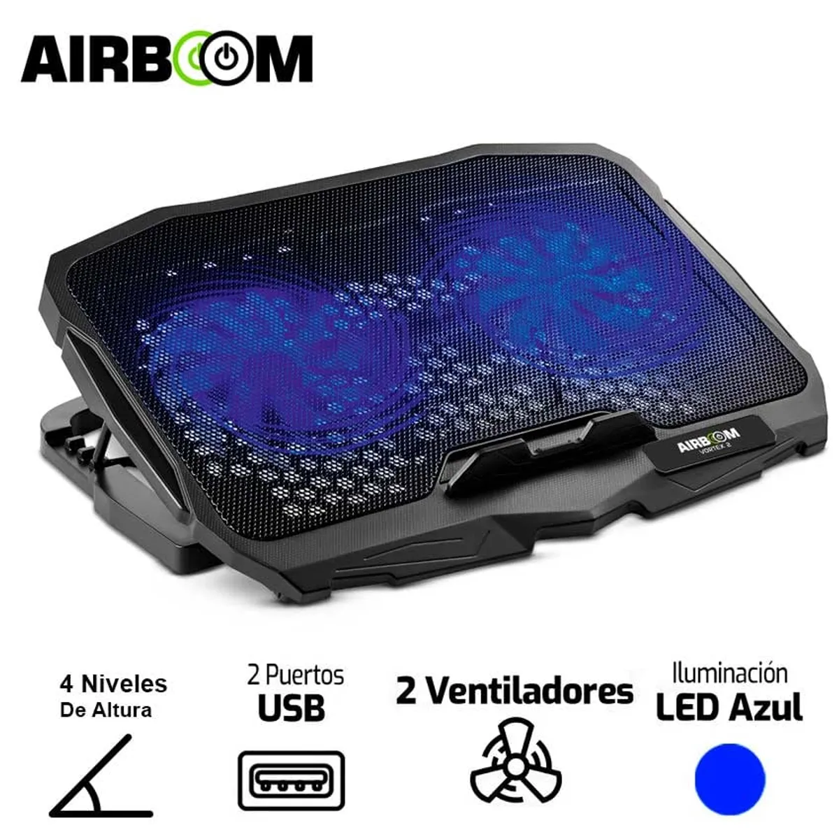 AIRBOOM - Cooler Para Laptop Airboom Vortex 2 - AB 007  LED Azul 10" hasta 17"