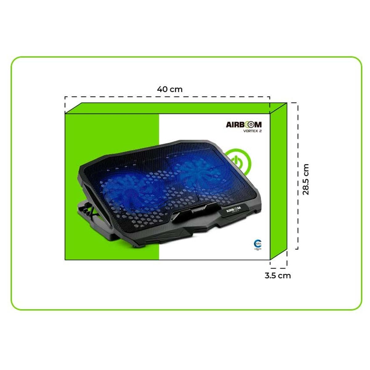 AIRBOOM - Cooler Para Laptop Airboom Vortex 2 - AB 007  LED Azul 10" hasta 17"