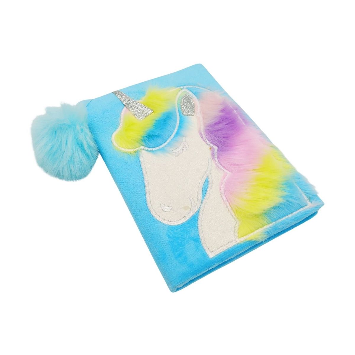 GENERICO - Libreta de Peluche Unicornio Celeste Rayado