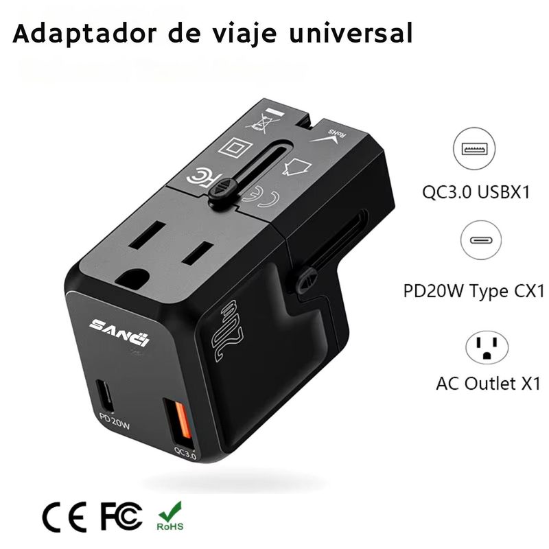SANC - Adaptador Internacional Enchufe Universal Viajero 200 Paises