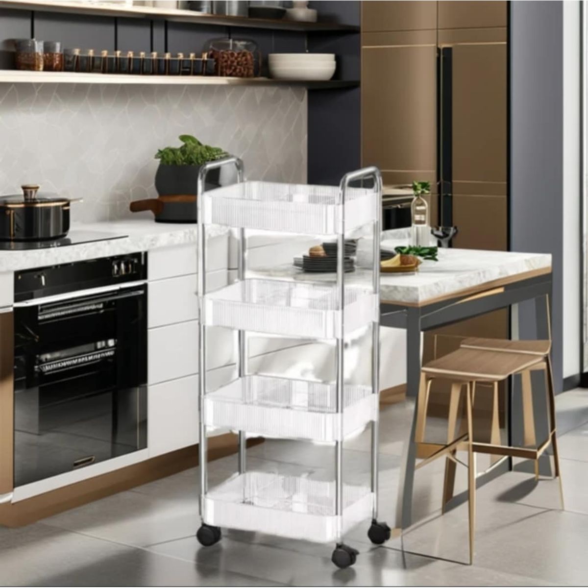 GENERICO - Verdulero Giratorio Organizador de Cocina Cesta Acrilico con Ruedas