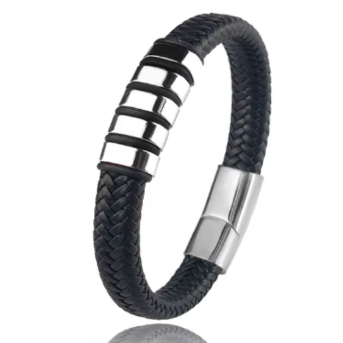 GENERICO - Pulsera para Hombre de Cuero y Acero Inoxidable trenzada