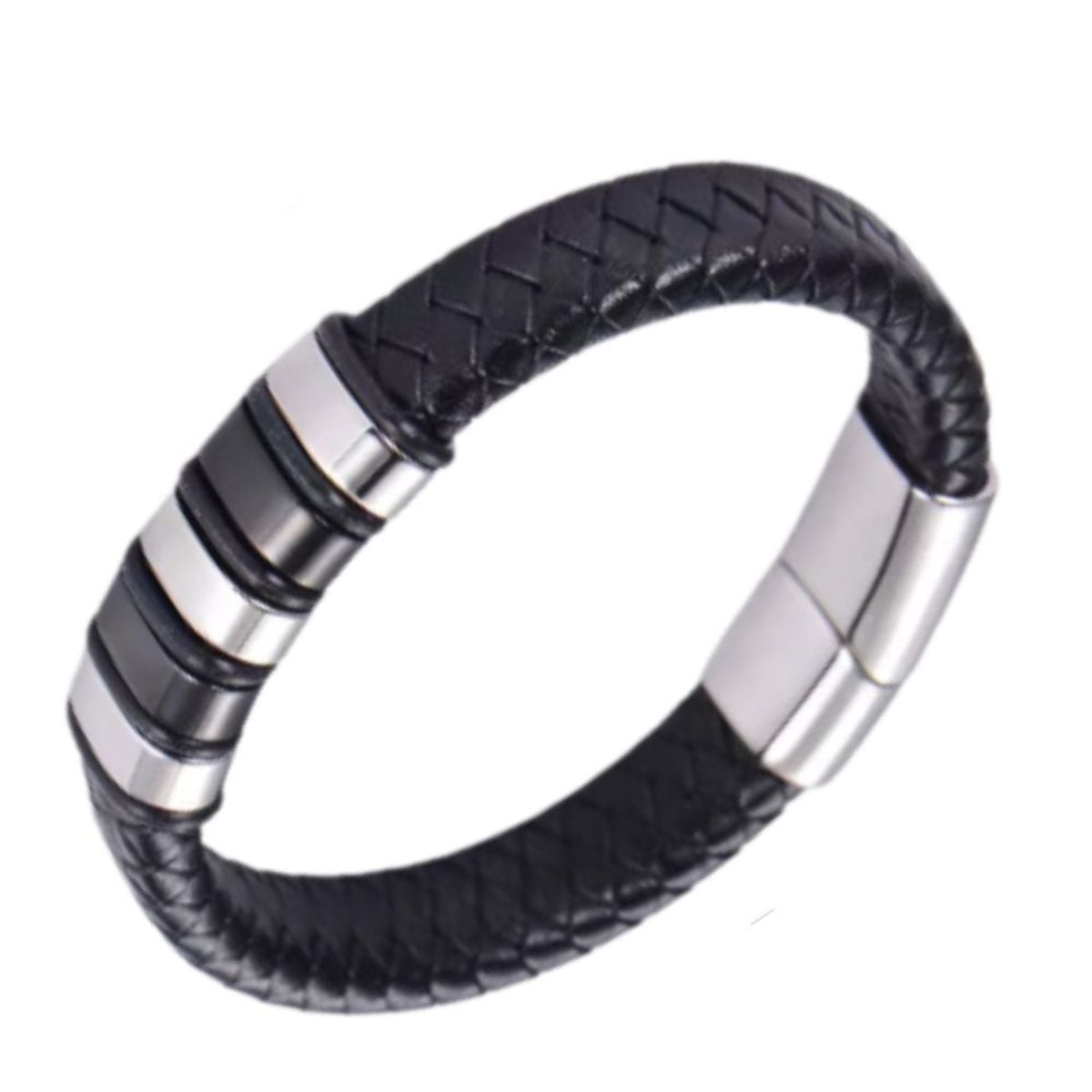 GENERICO - Pulsera para Hombre de Cuero y Acero Inoxidable trenzada