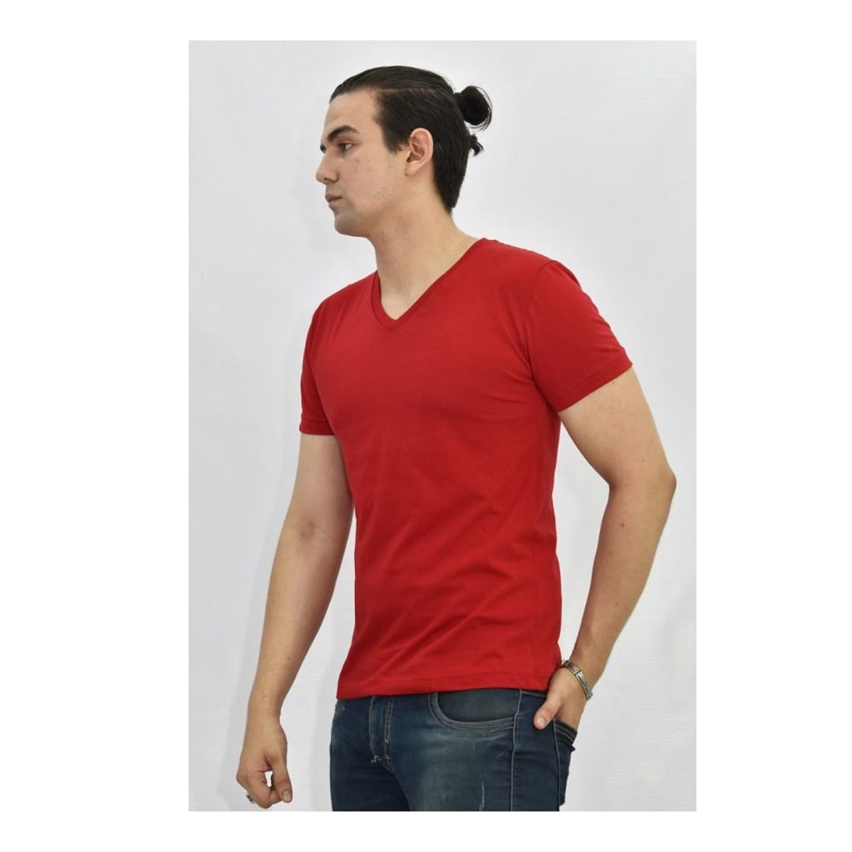 OTTOWARE - Polo Básico para Hombre cuello en V Rojo
