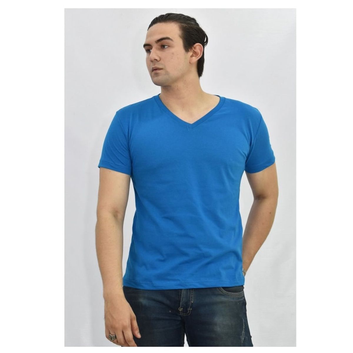 OTTOWARE - Polo Básico para Hombre cuello en V Azul