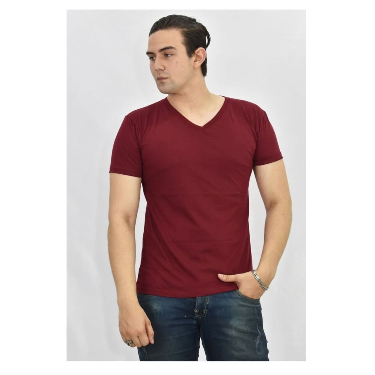 OTTOWARE - Polo Básico para Hombre cuello en V Guinda