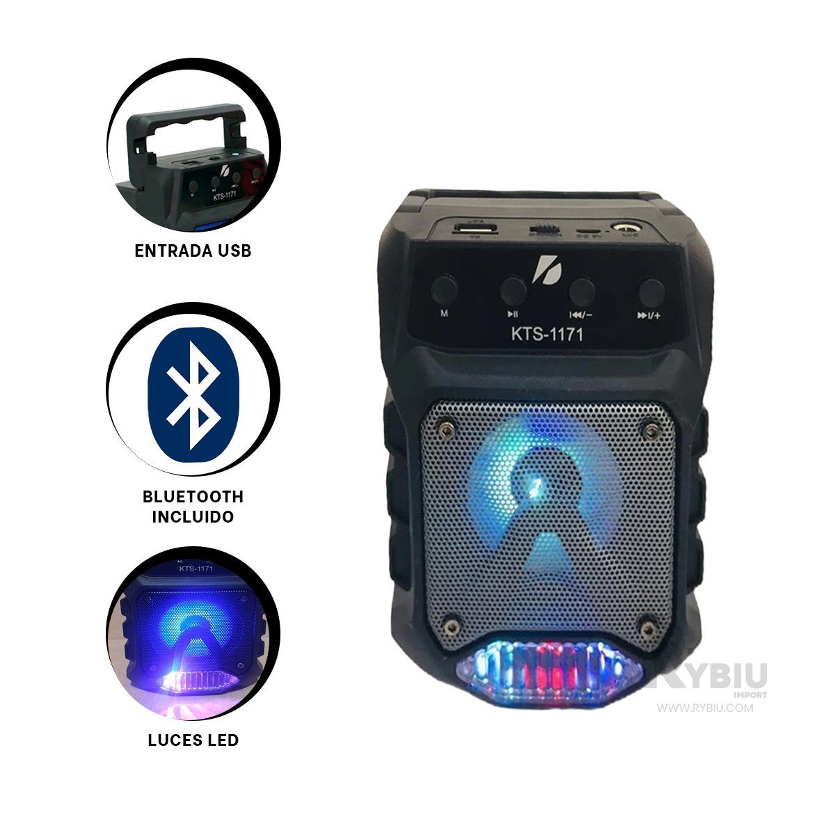 RYBIU IMPORT - Altavoz de Sonido Potente Bluetooth Negro Y+Gift MiniAgenda.