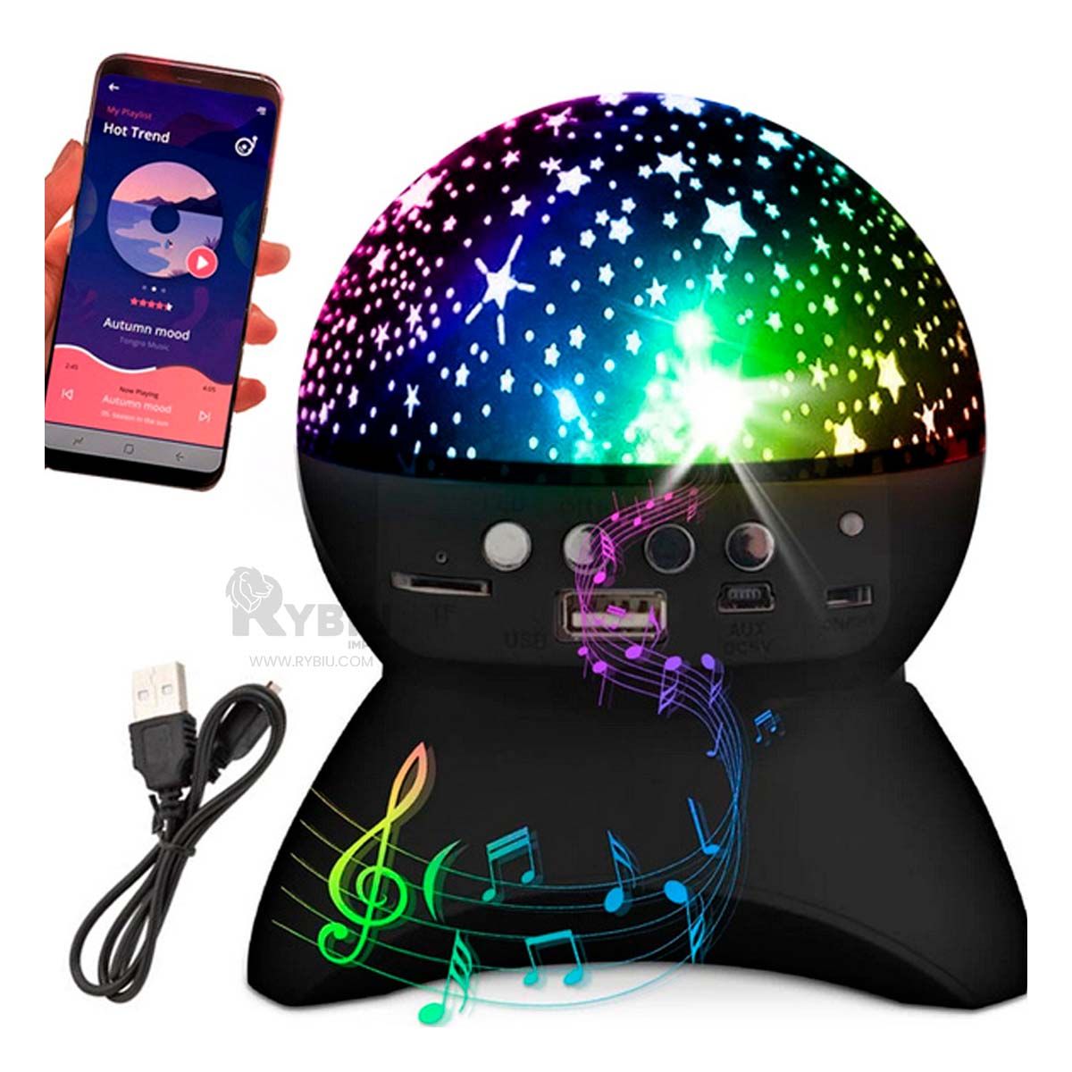 RYBIU IMPORT - Altavoz Moderno y Vibrante en Negro Y+Envoltorio de Regalo.