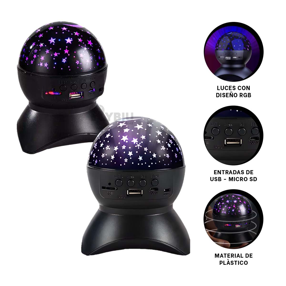 RYBIU IMPORT - Altavoz Moderno y Vibrante en Negro Y+Envoltorio de Regalo.