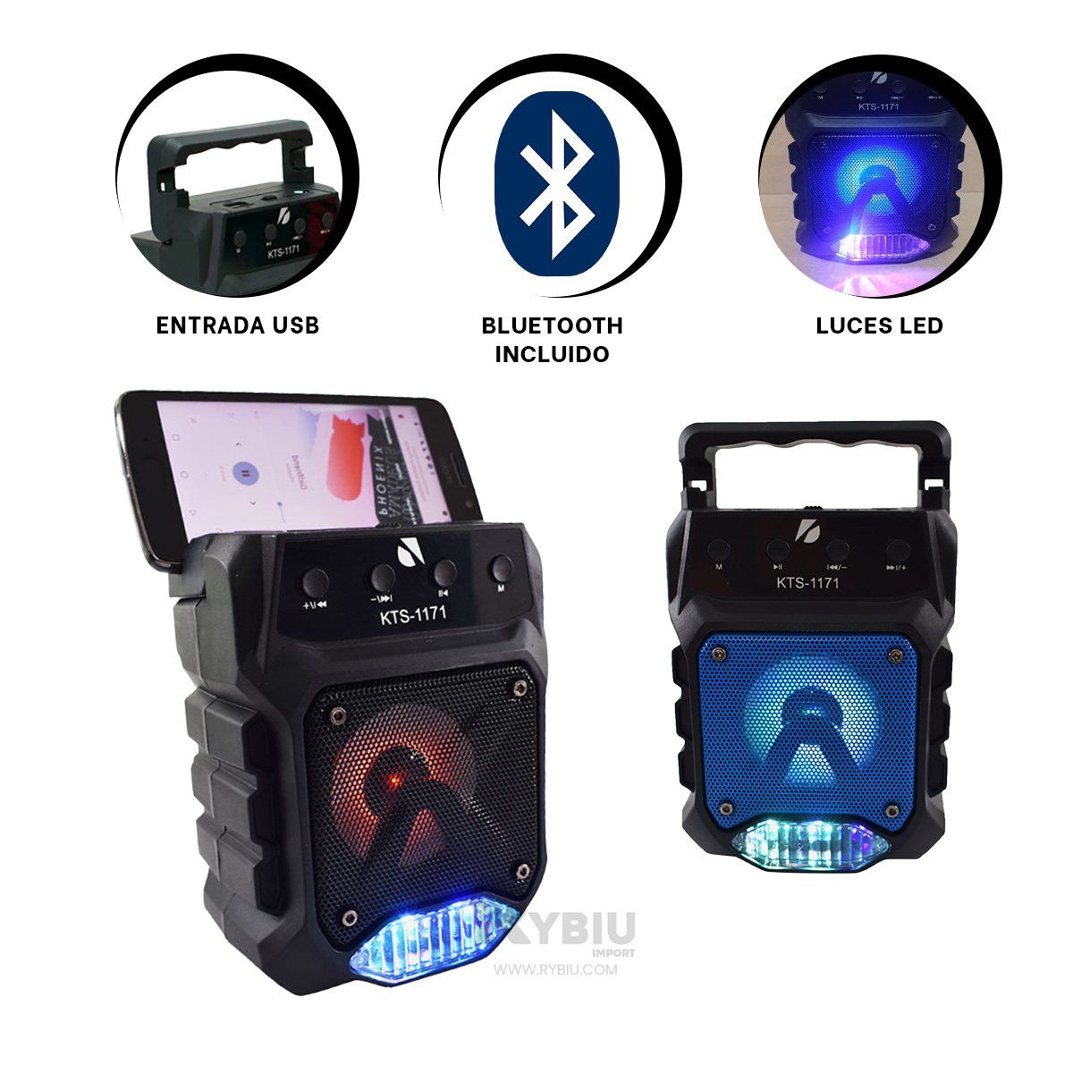 RYBIU IMPORT - Altavoz con Bluetooth Pequeño Negro Y+Envoltorio de Regalo.