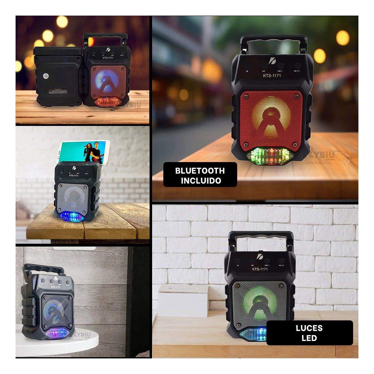 RYBIU IMPORT - Altavoz Facil de Transportar Color Negro Y+Gift Stickers.