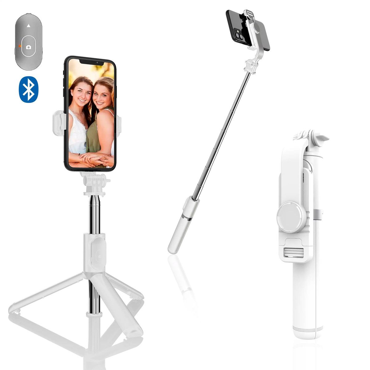 GENERICO - Palo Selfie con Trípode Extensible y Disparador Remoto Bluetooth Blanc