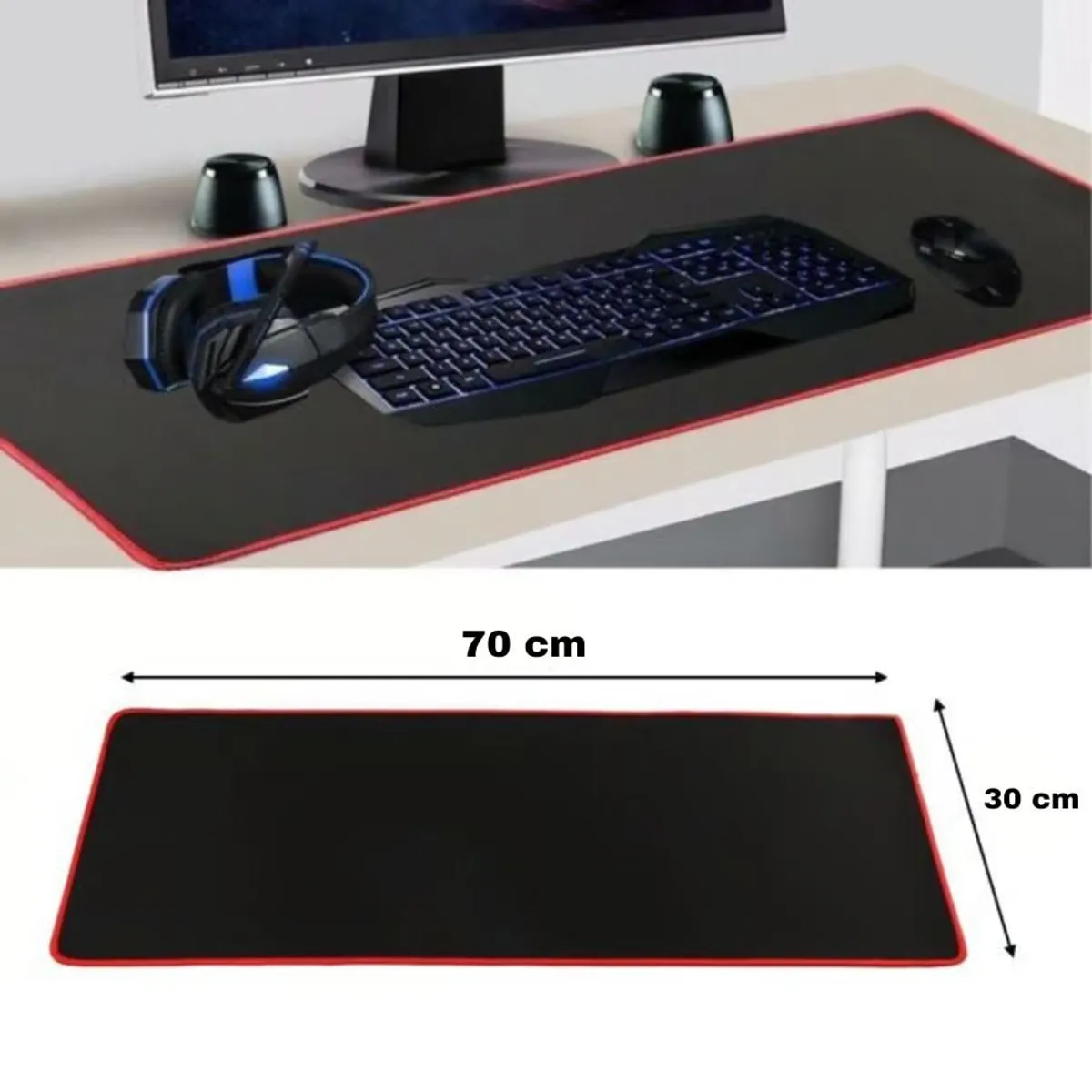GENERICO - Pad Mouse Gamer Alfombrilla para PC De 70cm x 30cm Borde Cosido Rojo