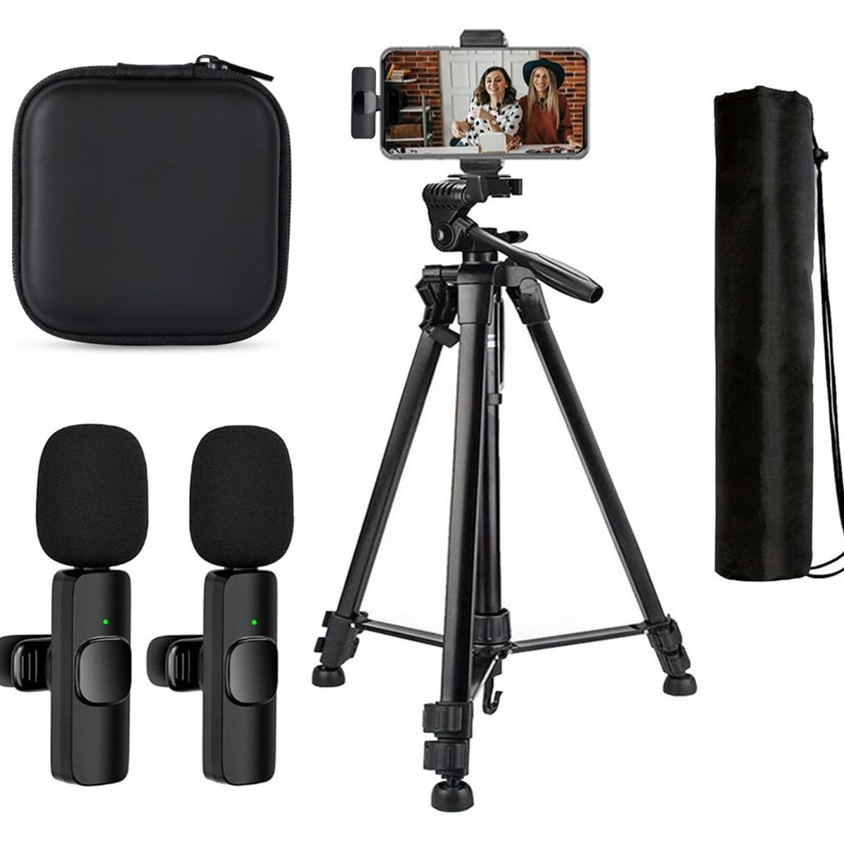 OEM - Kit Dual de grabación micrófonos 2 en 1 K9 TipoC con estuche y Trípode