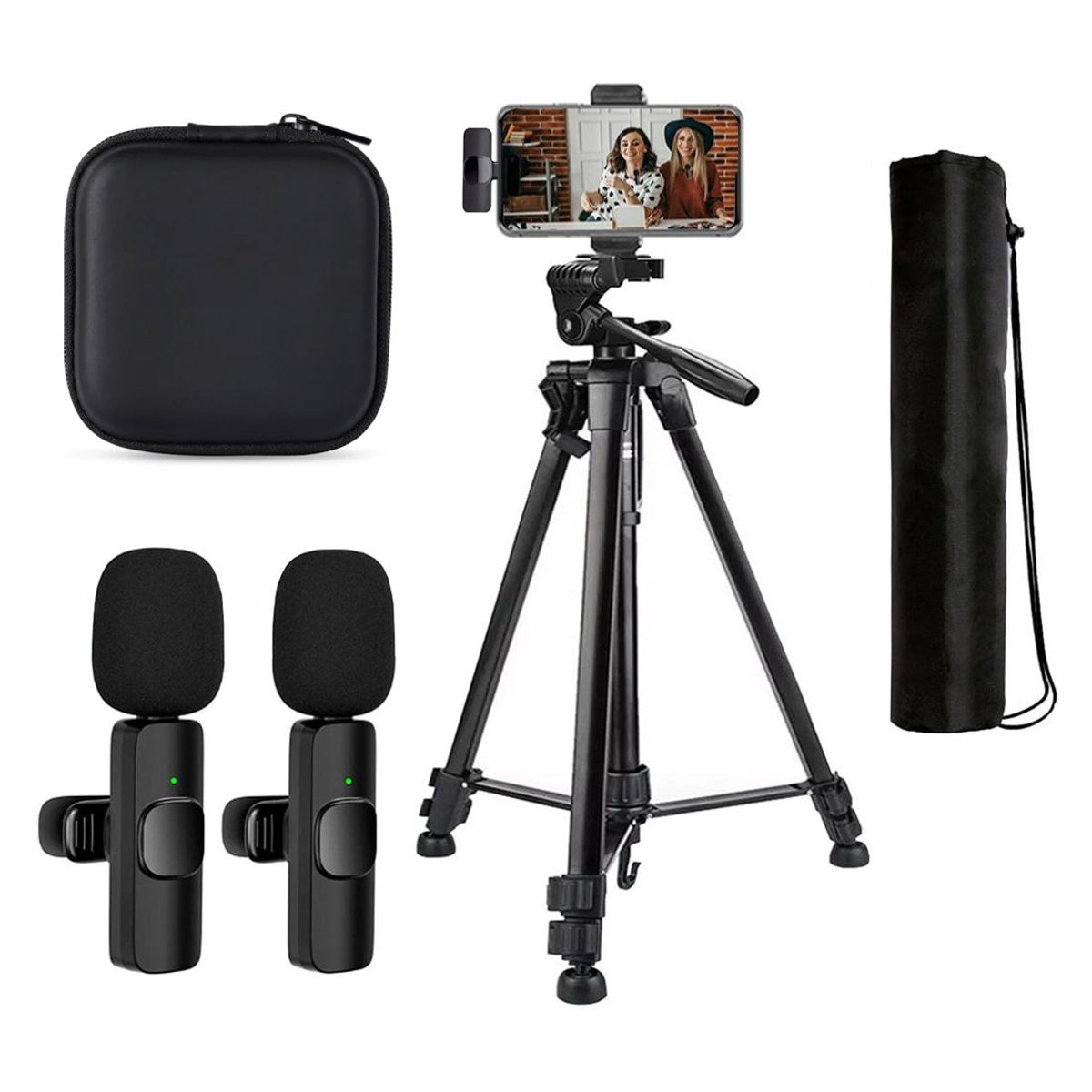 OEM - Kit Dual de grabación micrófonos 2 en 1 K9 TipoC con estuche y Trípode