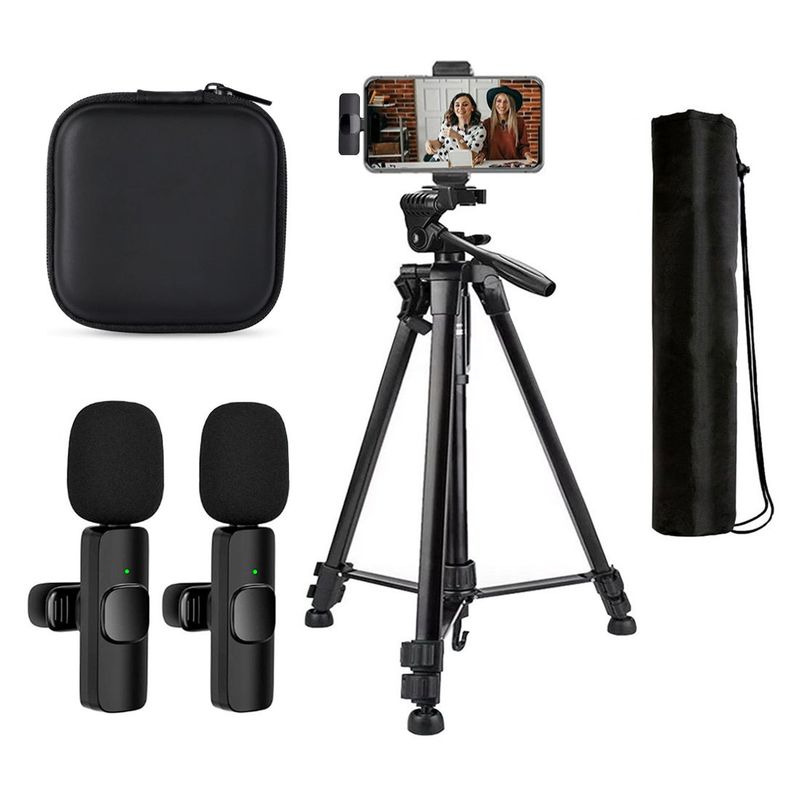 OEM - Kit Dual de grabación micrófonos 2 en 1 K9 TipoC con estuche y Trípode