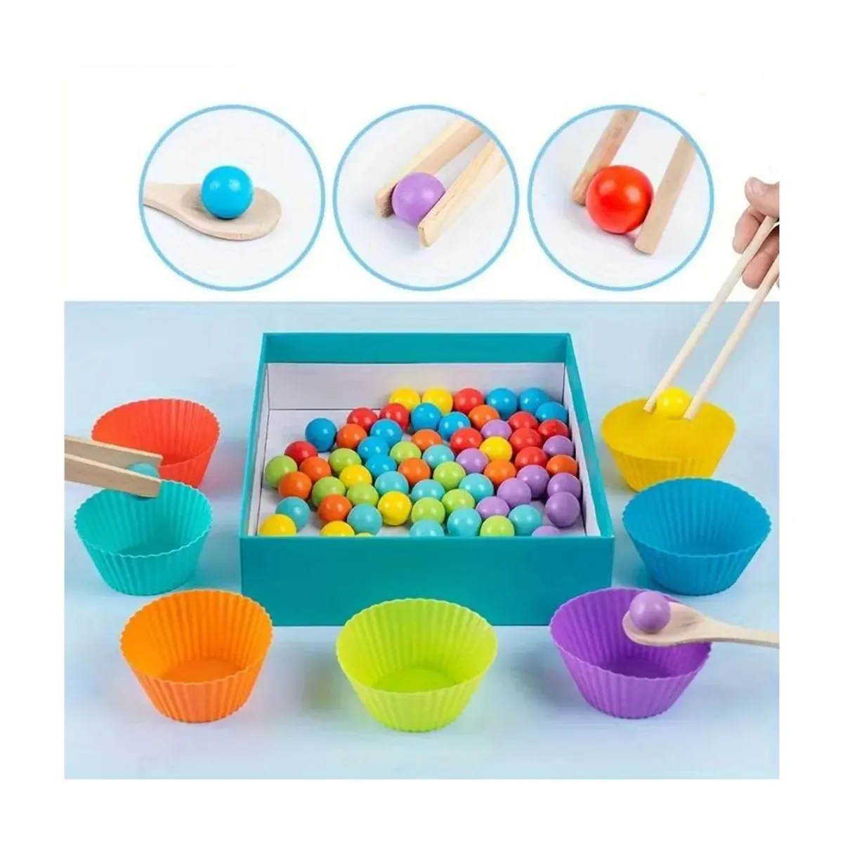 GENERICO - Juego Montessori Cuentas de Madera para Clasificar y Contar