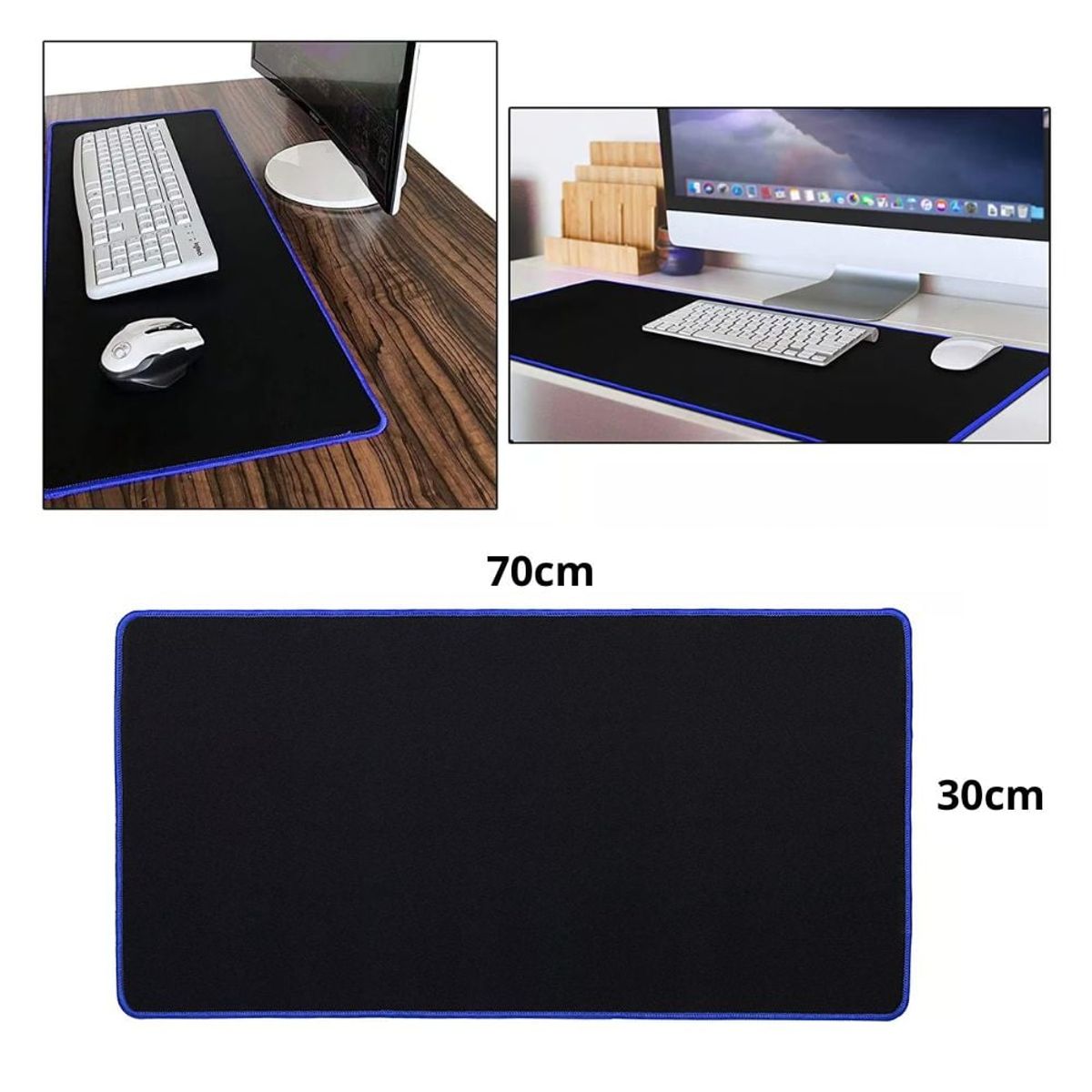 GENERICO - Pad Mouse Gamer Alfombrilla para PC De 70cm x 30cm Borde Cosido Azul