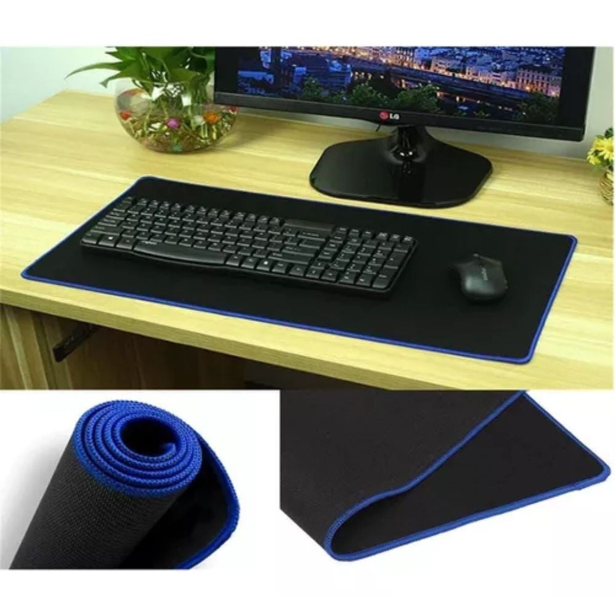 GENERICO - Pad Mouse Gaming Alfombrilla para PC De 70cm x 30cm Borde Cosido Azul