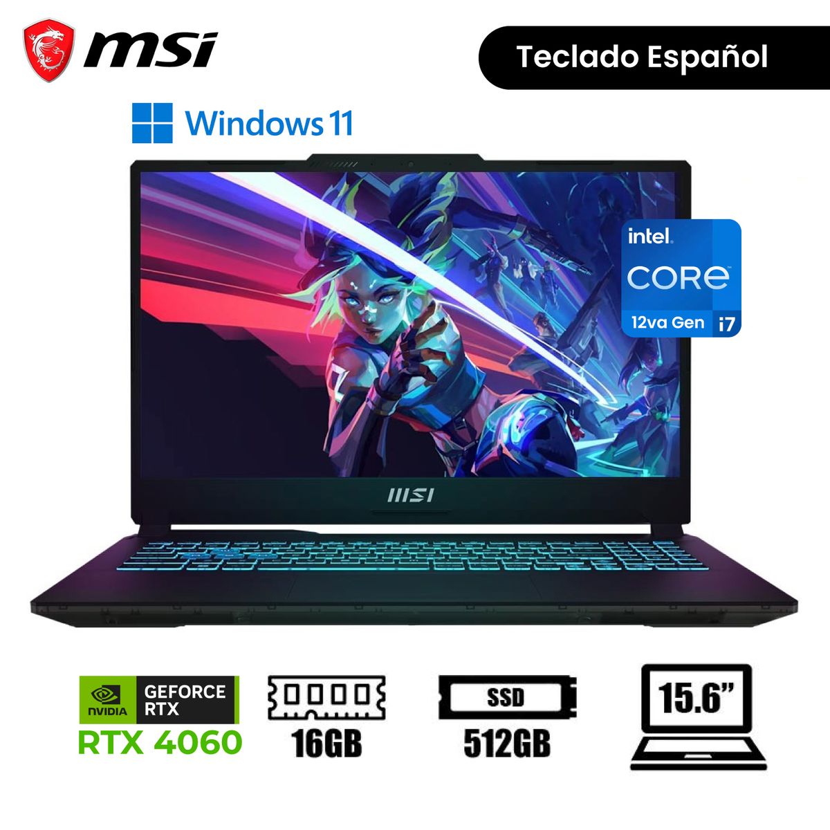MSI - LAPTOP MSI CYBORG 15 A12VF CORE i7-12650H 16GB 512GB 15.6" FHD RTX4060 8GB (9S7-15K111-1232)