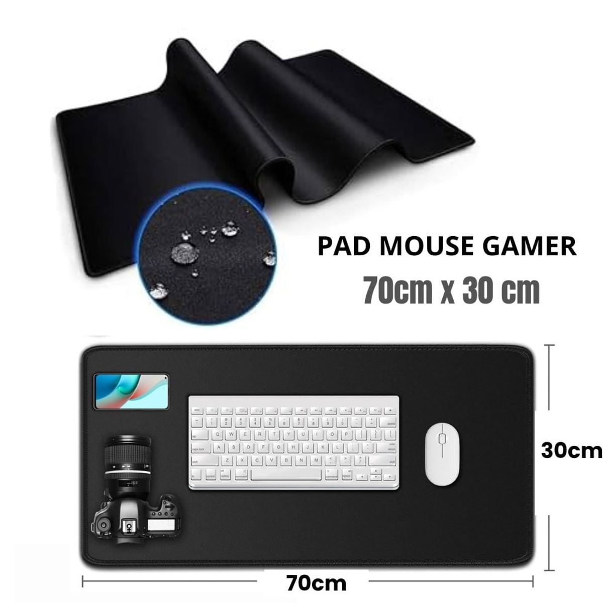 GENERICO - Pad Mouse Gamer Alfombrilla para PC De 70cm x 30cm Borde Cosido Negro
