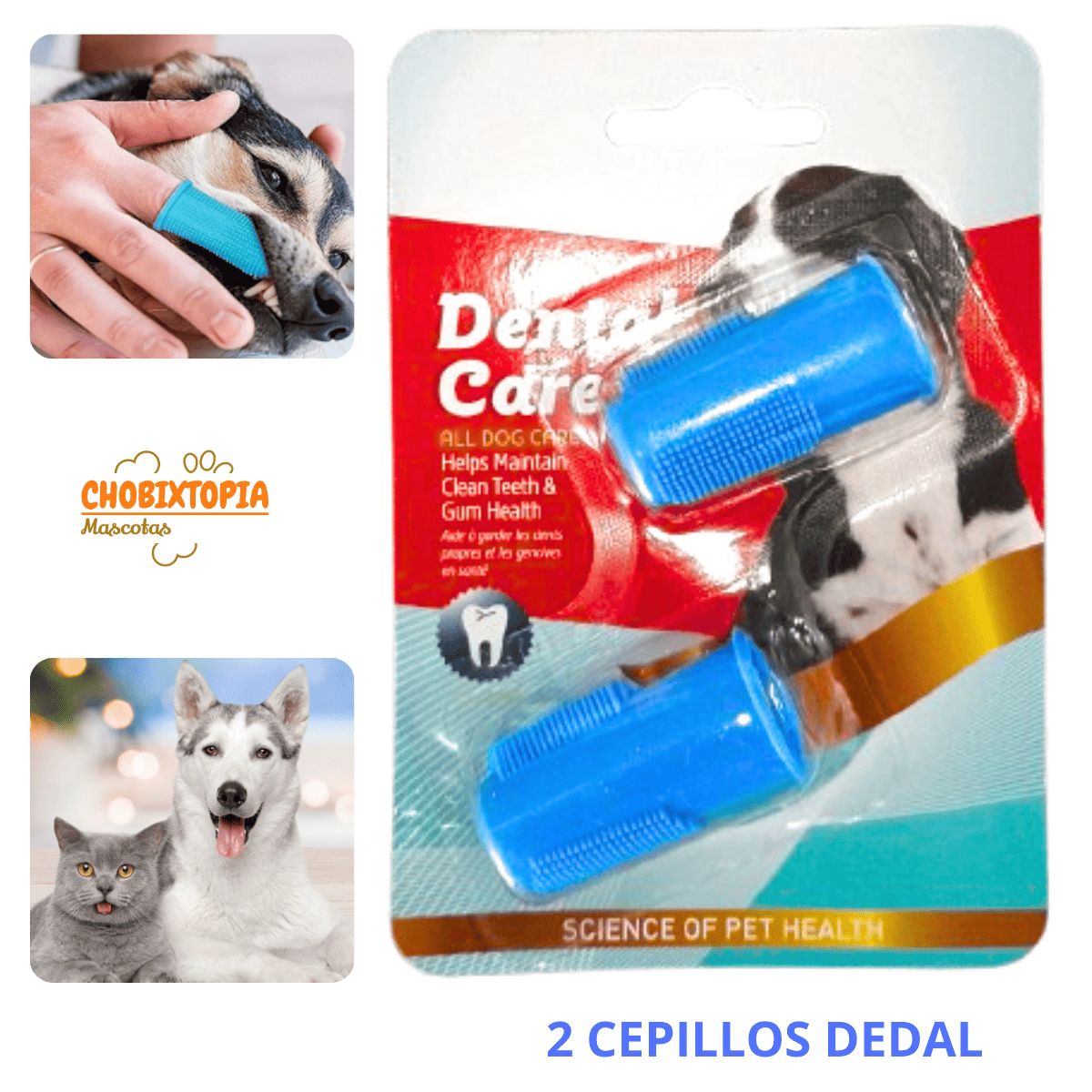 GENERICO - CEPILLO DENTAL MASCOTA PERRO-GATO PACK 2 DEDAL AZUL