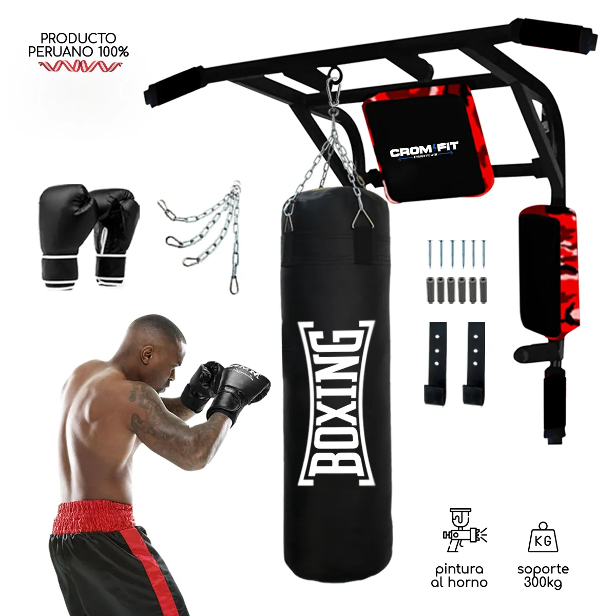 HOLGU - Barra Dominadas 15 en 1 + Saco de box 1M + GUANTES DE BOX