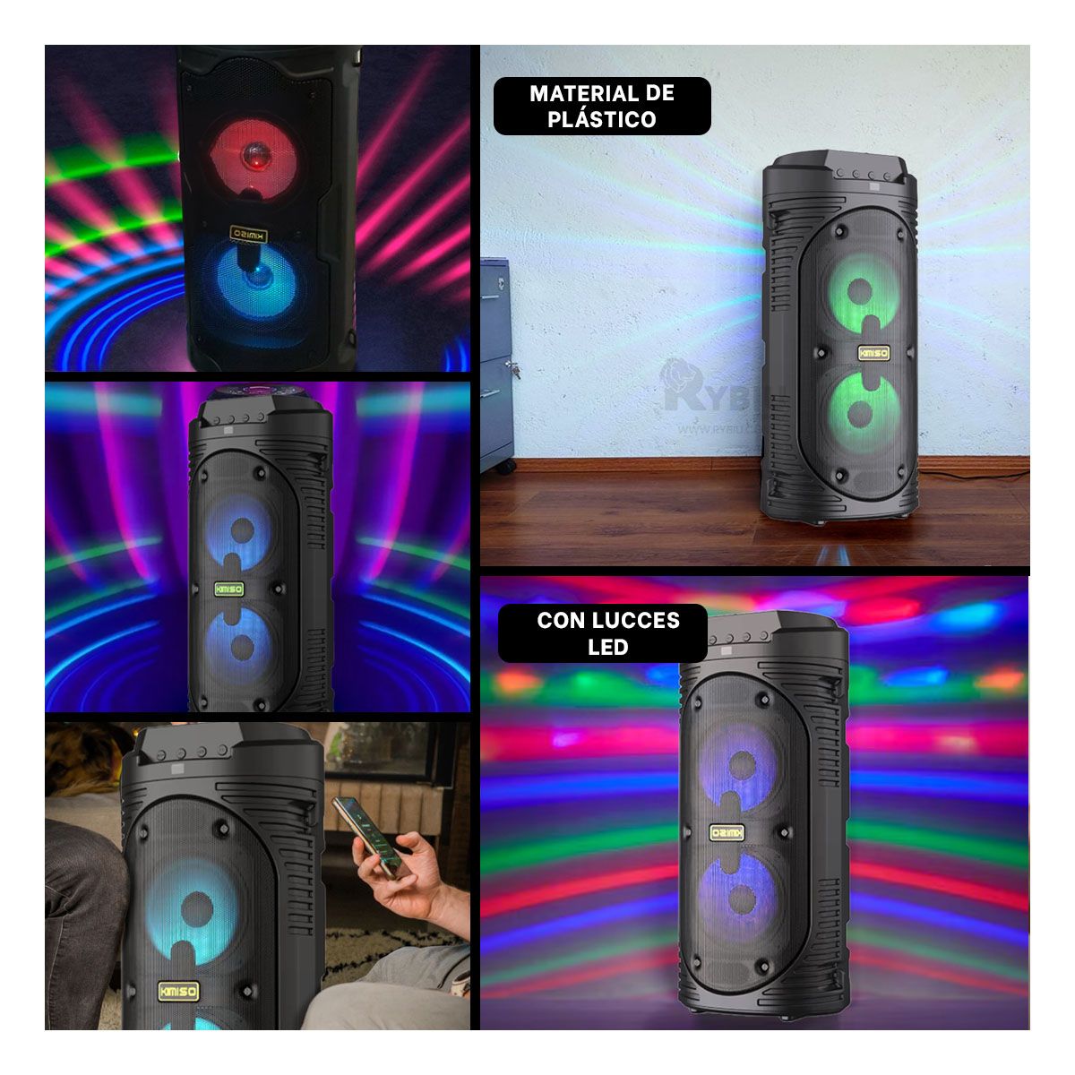 RYBIU IMPORT - Altavoz Uso Facil KMS6683 Negro Y+Regalo Ligas para Peinar