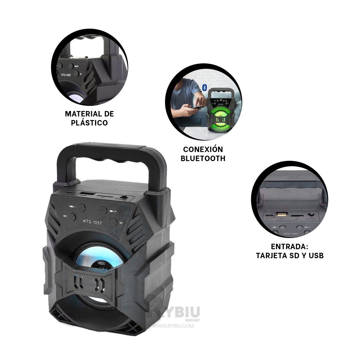 RYBIU IMPORT - Bocina con Bluetooth KTS 1057 Tono Negro Y+Gift Stickers