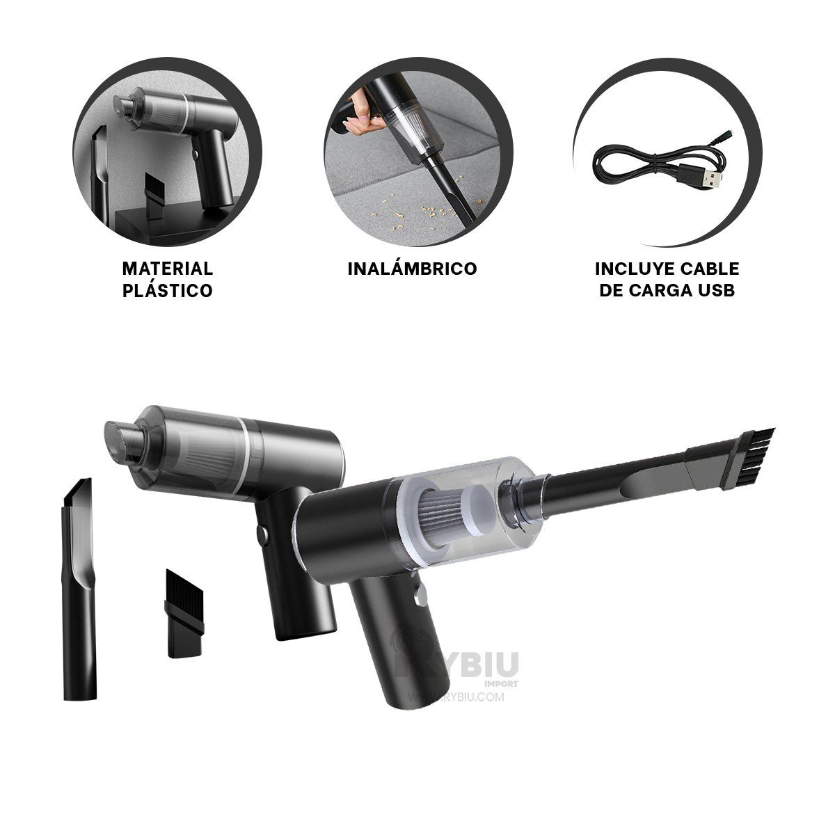 RYBIU IMPORT - Aspirador Portatil de Mano de 3 en 1 Negro Y+Gift MiniAgenda