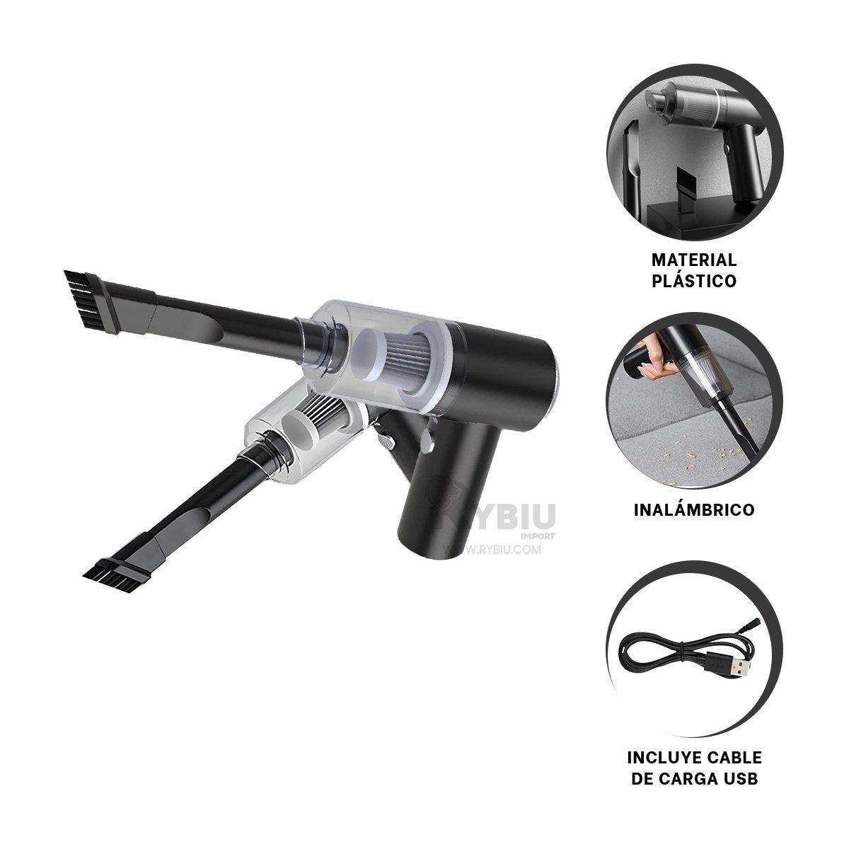 RYBIU IMPORT - Mini Aspirador 3 en 1 Portatil Negro Y+Banderitas Adhesivas