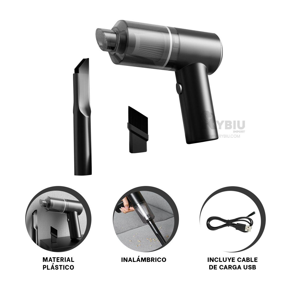 RYBIU IMPORT - Mini Aspirador Funcional en Tono Negro Y+Ligas de Regalo