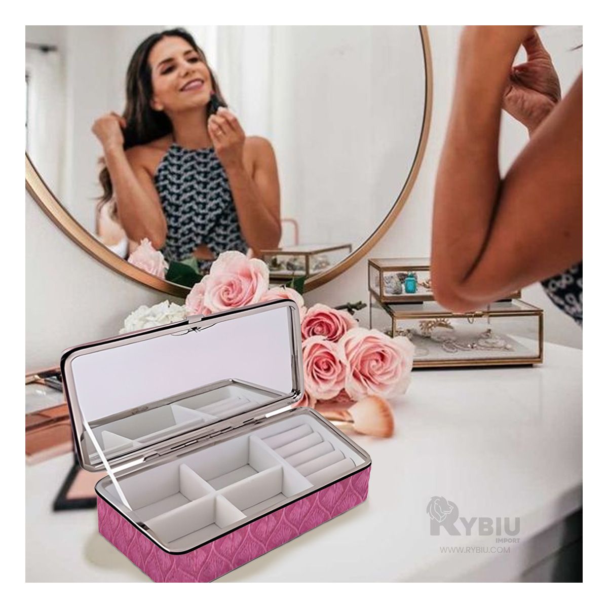 RYBIU IMPORT - Caja para Joyas de Cuero Eficaz en Rosado Y+Regalo Stickers