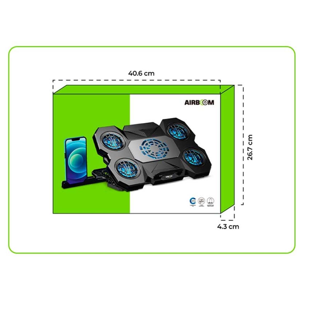 AIRBOOM - Cooler Para Laptop Airboom Supreme 5 - AB 034 LED Azul 2 USB 5 FAN