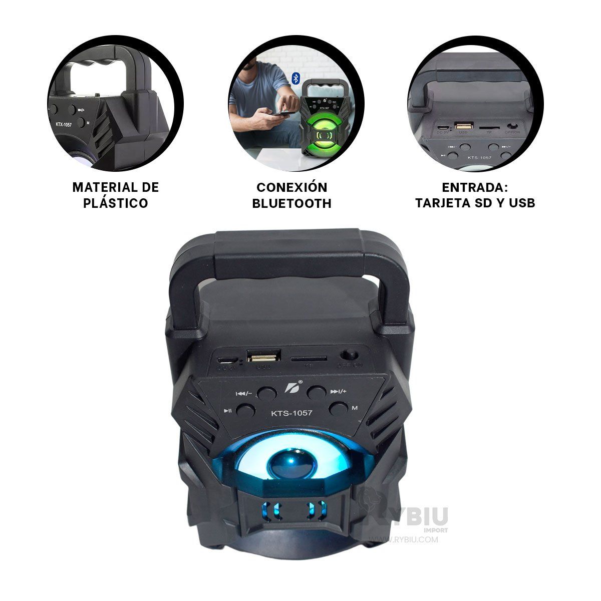 RYBIU IMPORT - Altavoz de Sonido Potente KTS 1057 Negro Y+Post-it Adhesivos